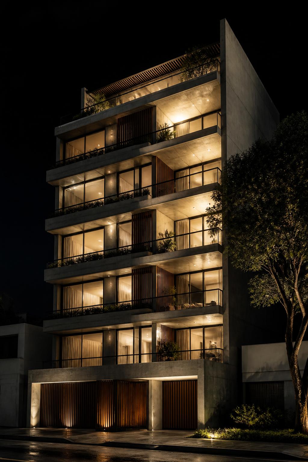Edificio residencial moderno de noche